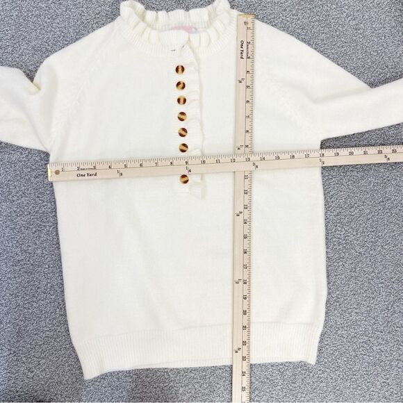 C+D+M Ruffle Trim Half Button Pullover Sweater Ivory Small Coquette Victorian - Picture 11 of 13